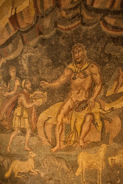 Zyklopen-Bodenmosaik, Villa Romana del Casale, Piazza Armerina, Sizilien, Italien von Roman