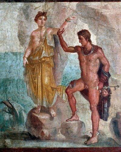Perseus hält den Kopf der Medusa und befreit Andromeda - Fresko von Roman