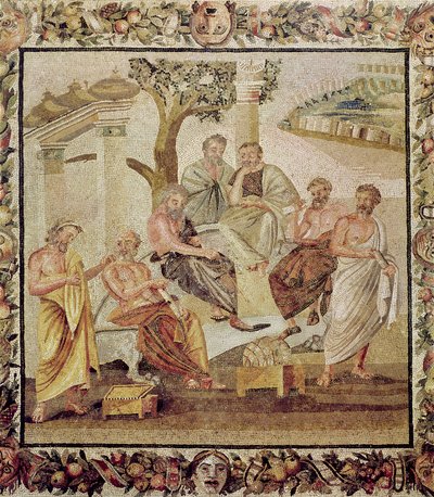 Platon im Gespräch mit seinen Schülern, aus dem Haus von T. Siminius, Pompeji (Mosaik) von Roman