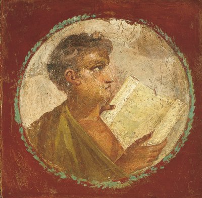 Porträt eines jungen Mannes mit einer Papyrusrolle, 55-79 n. Chr. von Roman