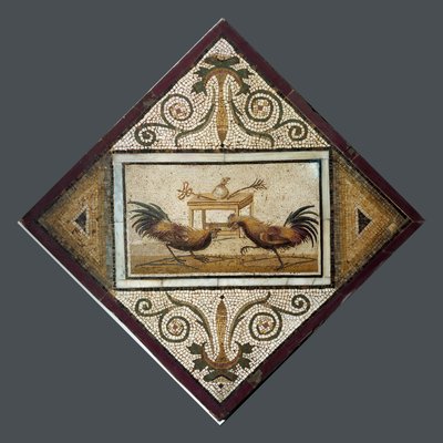 Römische Kunst: Hahnenkampf. Mosaik aus Pompeji. 4. Stil. Archäologisches Nationalmuseum, Neapel von Roman