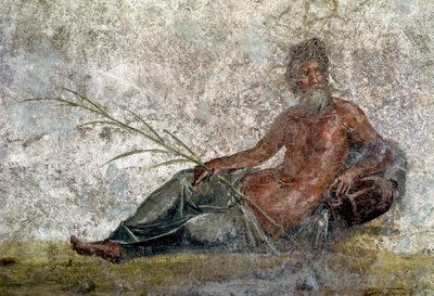 Römische Kunst: Darstellung des Flussgottes. Detail eines Freskos aus dem Haus der Vestalinnen in Pompeji. 1. Jahrhundert n. Chr. Paris, Louvre von Roman