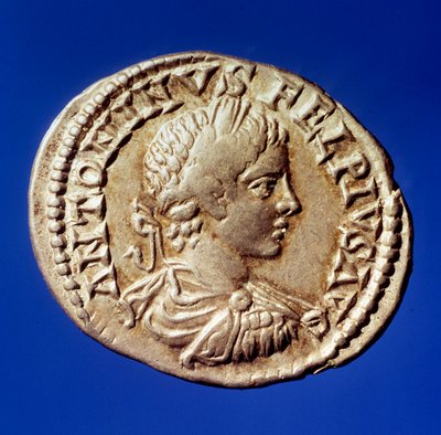 Römische Kunst: Silberdenar mit dem Abbild des römischen Kaisers Elagabal von Roman