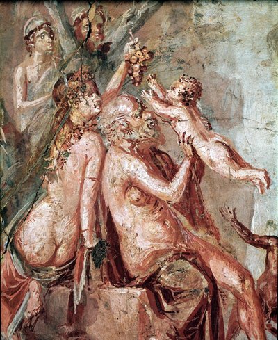 Die Kindheit des Dionysos mit Satyr und Silen (Fresko) von Roman