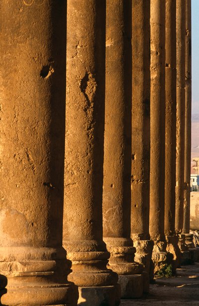 Tempel des Bacchus, Detail der Kolonnade, Hochimperiale Periode 27 v. Chr. - 395 n. Chr. (Foto) von Roman Imperial Period