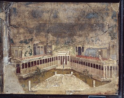 Antikes römisches Fresko mit architektonischen Themen aus Pompeji von Roman Roman