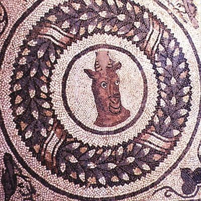 Antilopenkopf, römisches Mosaik, frühes 4. Jahrhundert von Roman Roman