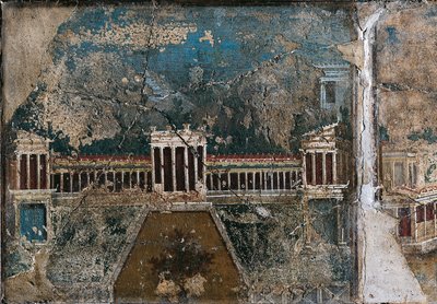 Drittes Stilfresko, das eine architektonische Landschaft darstellt, (Detail) von Roman Roman