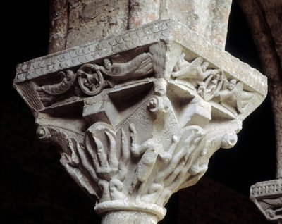 Kapitel, das die drei Juden im Feuerofen darstellt (Skulptur) von Romanesque
