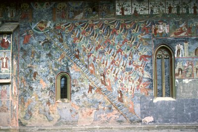 Himmelsleiter, Malerei an der Nordfront der Kirche, ca. 1601 von Romanian School