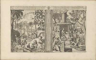 Getränke in Ostindien; Lackarbeiten und Papier aus China (Thee, Cha en Palmiten) (Les Indes Orientales et Occidentales et autres lieux) von Romeyn de Hooghe