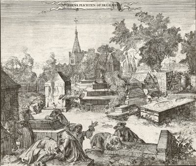 Trauer auf dem portugiesisch-jüdischen Friedhof Beth Haim von Ouderkerk an der Amstel in den Niederlanden - Gravur von Romeyn de Hooghe (1645-1708) von Romeyn de Hooghe