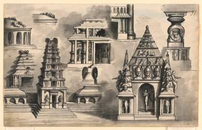 Bühnenbild, Details indischer Tempel von Romolo Achille Liverani