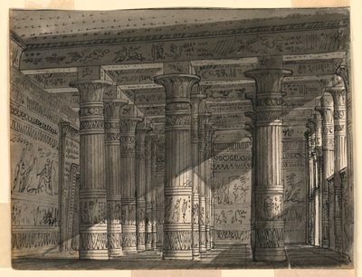 Bühnenbild, Ägyptische Halle mit Säulen von Romolo Achille Liverani