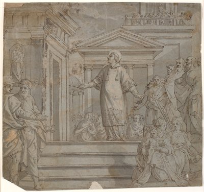 Der heilige Laurentius übergibt den Armen die Kirchenschätze von Romulo Cincinnato