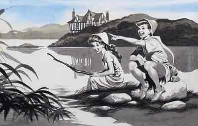 Junge und Mädchen am See von Ron Embleton