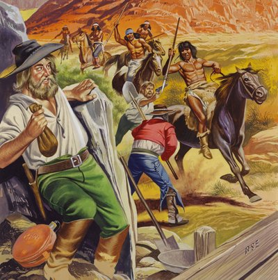 Jacob Waltz und sein Freund werden von Apachen-Indianern angegriffen von Ron Embleton