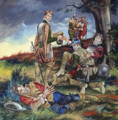 Sir Philip Sidney (1554-86) in der Schlacht von Zutphen von Ron Embleton
