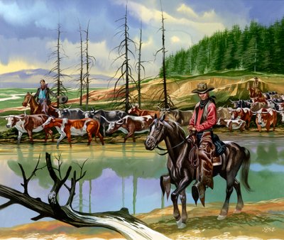 Texanische Cowboys treiben Rinder nach Norden von Ron Embleton