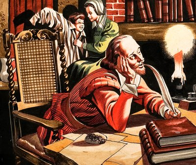 William Shakespeare schreibt zu Hause von Ron Embleton
