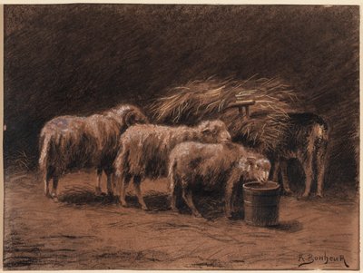 Ein Paar Schafe und ein Widder im Stall von Rosa Bonheur