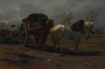 Zwei Pferde vor einem Wagen von Rosa Bonheur