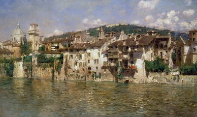 Adige in Verona, von Rubens Santoro (1859-1942), Öl auf Leinwand von Rubens Santoro