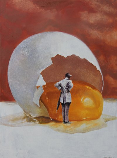 Surrealer Mann mit Riesenei von Rudolf Kosow