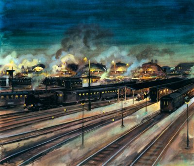 Deutsche Eisenbahnen - Münchner Hauptbahnhof bei Nacht von Rudolf Lipus