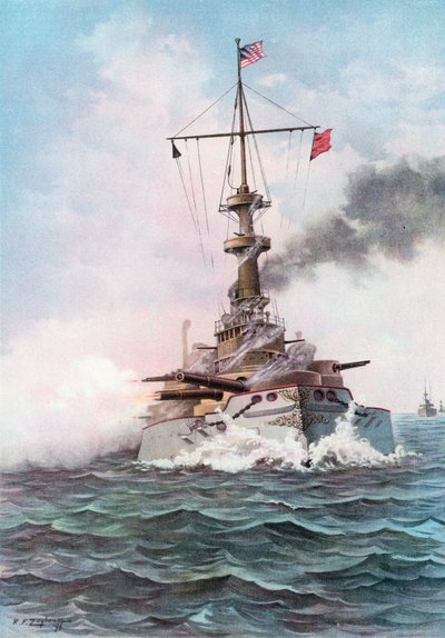 Das Schlachtschiff Indiana der Vereinigten Staaten beim Zielschießen von Rufus Fairchild Zogbaum
