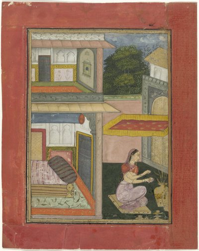 Gunakari Ragini, Frau sitzt in einem Hof eines Palastes von Rukn ud din (attributed to)