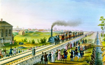 Eröffnung der ersten Eisenbahnlinie von St. Petersburg nach Pawlowsk, Russland, 1830er von Russian Master