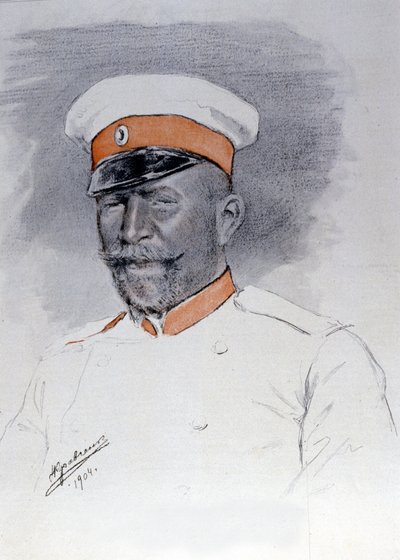General Anatoli Stoessel, Kommandant des Platzes Port Arthur, Pastell von Kraftshenko von Russian School