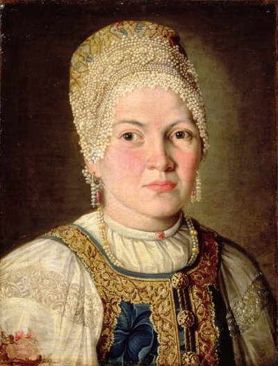 Porträt einer Frau in russischer Tracht, 1769 von Russian School