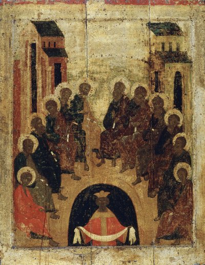Der Abstieg des Heiligen Geistes auf die Apostel, ca. 1410 von Russian icon.
