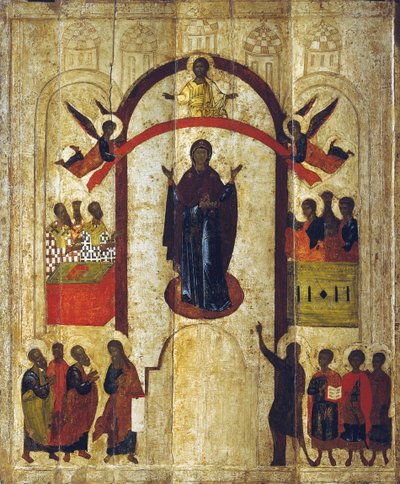 Der Schutz der Gottesmutter Pokrov, ca. 1399 von Russian icon.