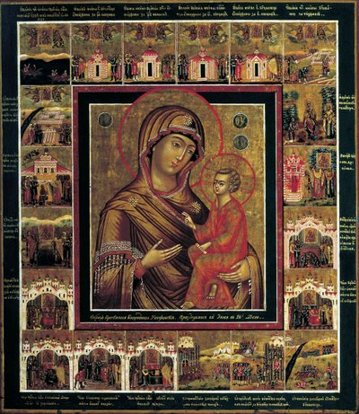 Die Jungfrau von Tichwin mit Randbildern, erstes Viertel des 19. Jahrhunderts von Russian icon.