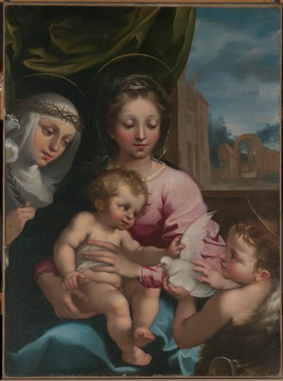 Jungfrau und Kind mit dem jungen Johannes dem Täufer und der heiligen Katharina von Siena von Rutilio Manetti