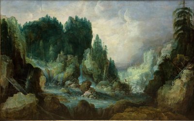 Felsige Landschaft mit Fluss und Wasserfall von SMK 6187 Monogrammist IVDS