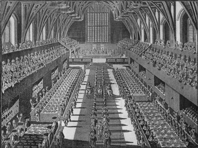 Das Innere der Westminster Hall beim Krönungsbankett von König George II., 1727 1911 von S Moore