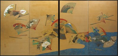 Fächer und Bach, Edo-Periode, um 1820-28 von Sakai Hoitsu