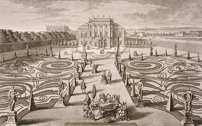 Österreichisches Haus und Garten, graviert von Johann August Corvinus, veröffentlicht um 1730-40 von Salomon (after) Kleiner