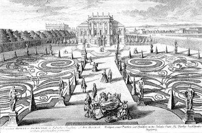 Ansicht eines Gartens und Hauses in Josefstadt, Wien, gestochen von Johann August Corvinus von Salomon (after) Kleiner