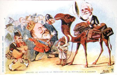 Karikatur der Ankunft des Präsidenten der Französischen Republik, Emile Loubet (1838-1929) in London im Jahr 1903 von Salomon Assus