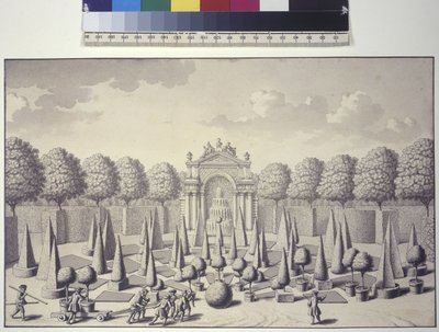 Ansicht des Orangenboskett im Wiesenparterre der Gärten des Liechtensteinpalastes in Rossau von Salomon Kleiner