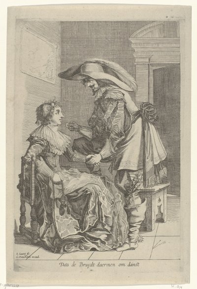 Mann bietet einer Frau eine Münze an von Salomon Savery