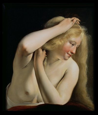 Junge Frau kämmt ihr Haar von Salomon de Bray