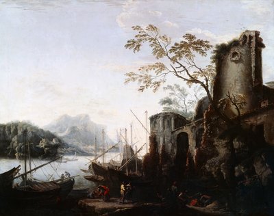 Meereslandschaft mit Türmen und Schiffen und Ruinen, ca. 1645 von Salvator Rosa