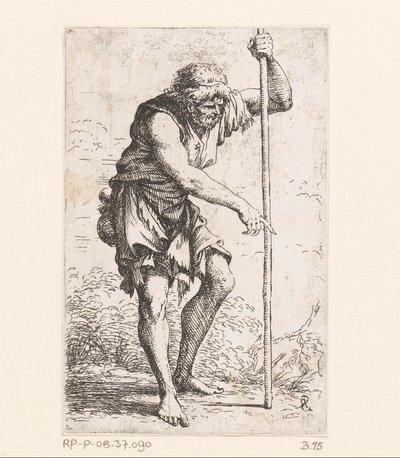 Alter Mann mit einem Stock von Salvator Rosa