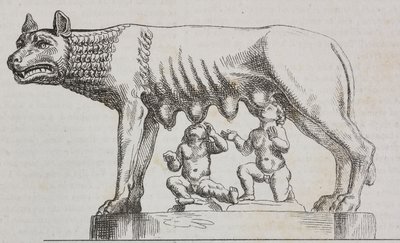 Kapitolinische Wölfin, Bronzestatue, Rom, Latium, Italien, Lithographie von Salvatore Puglia aus Poliorama Pittoresco, Nr. 25, 25. Januar von Salvatore Puglia